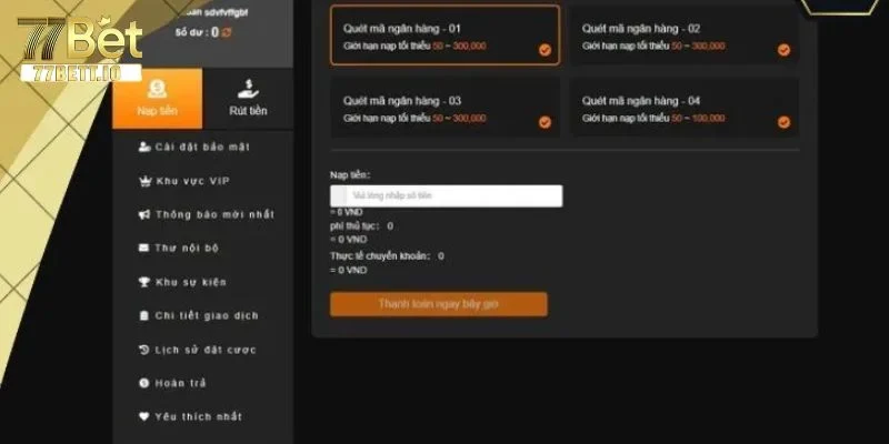 Hệ thống giao dịch nạp rút của nhà cái vận hành chuyên nghiệp, nhanh chóng.